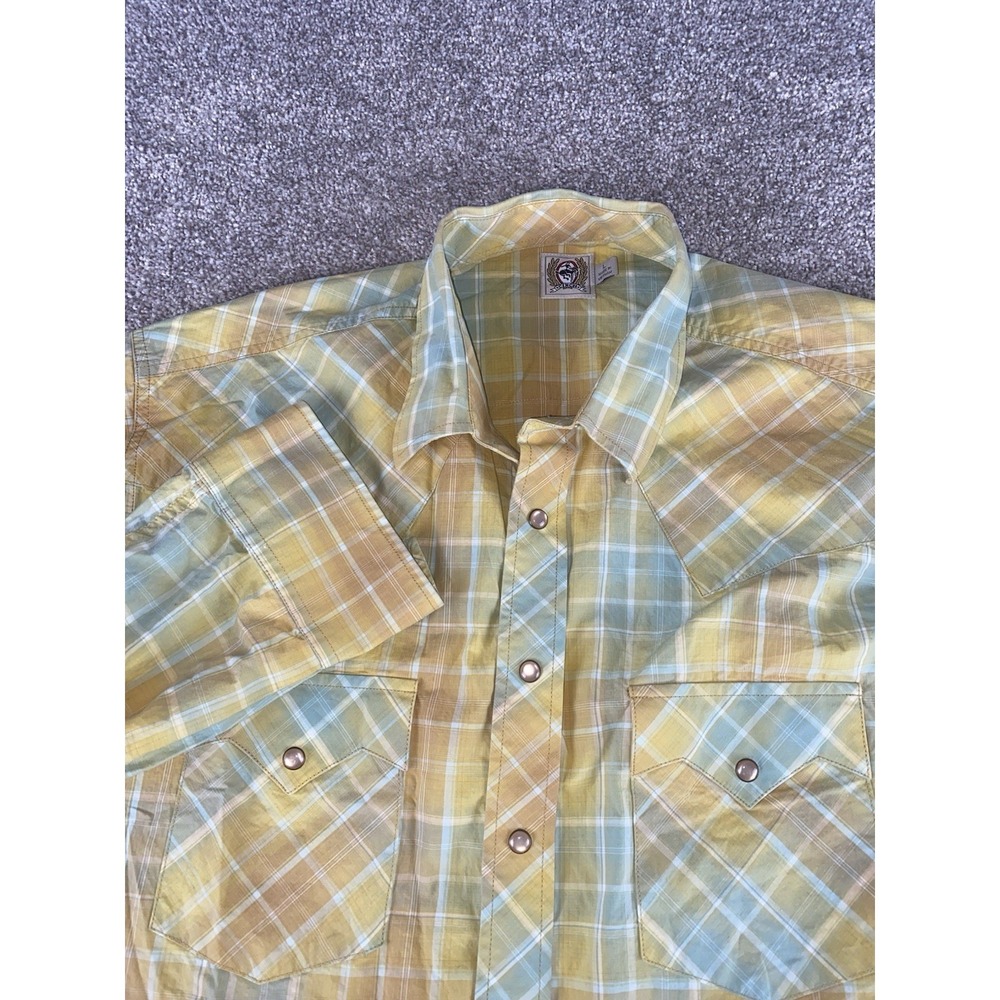 Cinch‎ Pearl Snap Check Plaid Shirt Cotton Orange/Yellow/Green Mens Large Tall